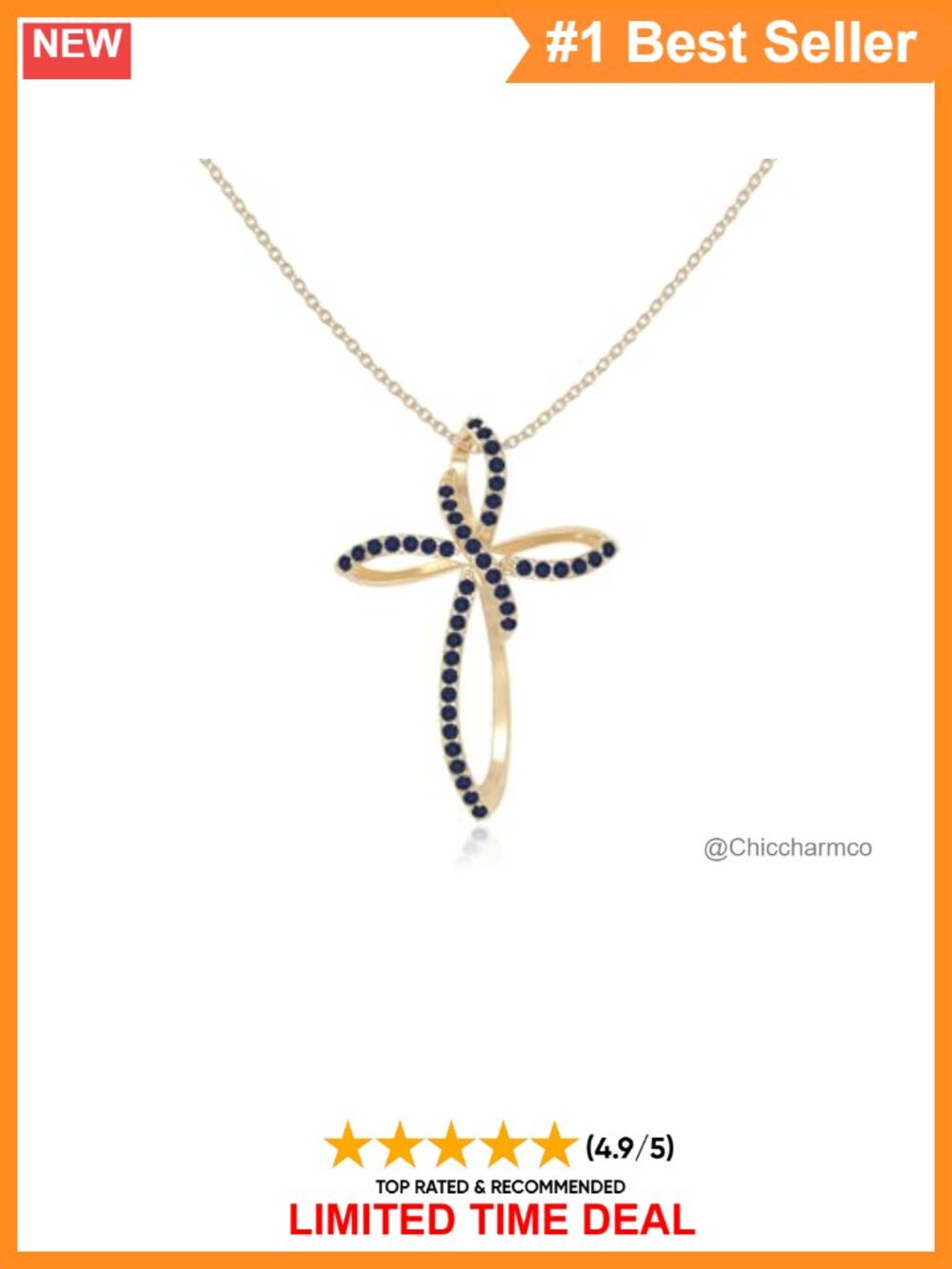 Sapphire Infinity Cross Pendant Necklace 18k Yellow Gold Vermeil